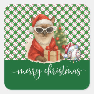 Adesivo Quadrado Natal de Baseball temido para amantes de Cat