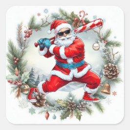 Adesivo Quadrado Natal de beisebol com Papai Noel