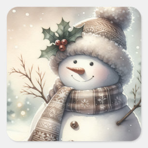 Adesivo Quadrado Natal de Boneco de Neve Aconchegante