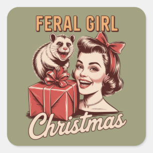 Adesivo Quadrado Natal de Garota Feral Gambá Xmas Trashy Retro
