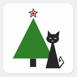 Adesivo Quadrado Natal de Gato Negro