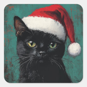 Adesivo Quadrado Natal de Gato Negro
