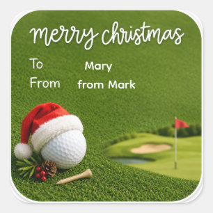 Adesivo Quadrado Natal de golfe com boné de Papai Noel de bola de g
