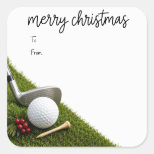 Adesivo Quadrado Natal de golfe com boné de Papai Noel em bola de g