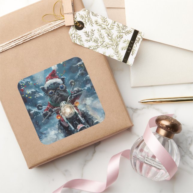 Adesivo Quadrado Natal de Motocicleta de Cachorro Affenpinscher (Presentear)