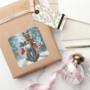 Adesivo Quadrado Natal de Motocicleta german shepherd