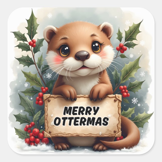 Adesivo Quadrado Natal de Ottermas feliz (Frente)
