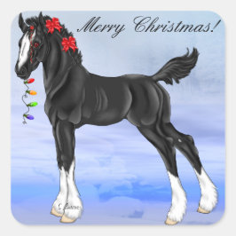 Adesivo Quadrado Natal de Pé de Cavalo Negro