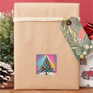 Adesivo Quadrado Natal de pop art com salpicos de cores