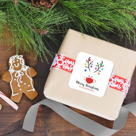 Adesivo Quadrado Natal de Reindeer Branca de Feriado Moderno