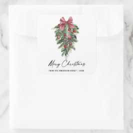 Adesivo Quadrado Natal de Tinta de Caligrafia Elegante