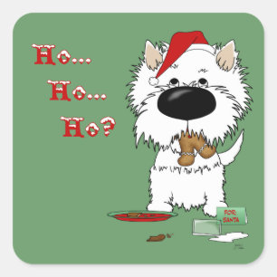 Adesivo Quadrado Natal de Westie - Ho Ho Ho???