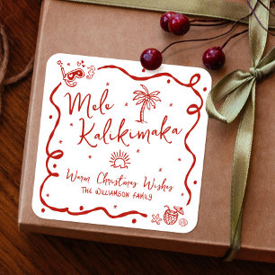 Adesivo Quadrado Natal Desenhado à Mão Mele Kalikimaka