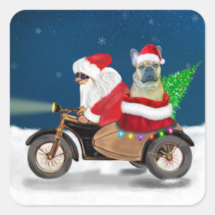 Adesivo Quadrado Natal do Buldogue Francês Papai Noel
