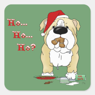 Adesivo Quadrado Natal do buldogue - Ho Ho Ho???