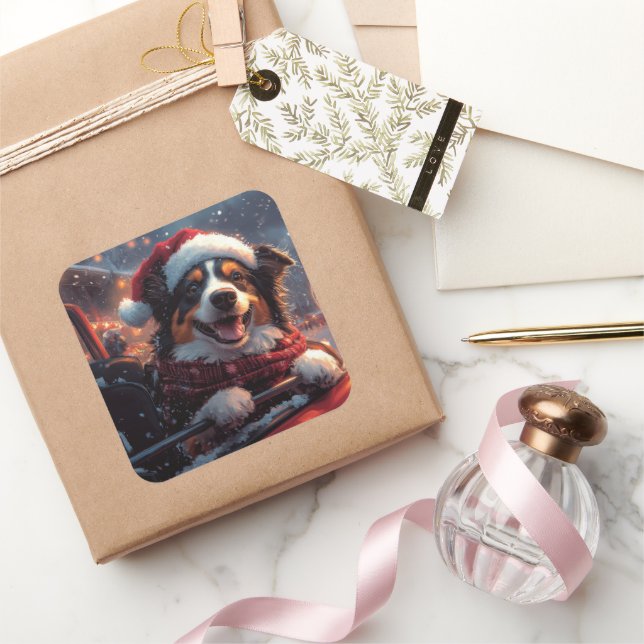 Adesivo Quadrado Natal do Cachorro Kelpie Australiano (Presentear)