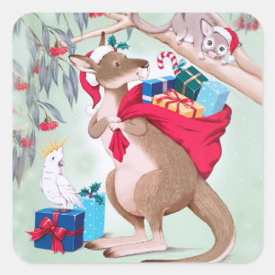 Adesivo Quadrado Natal do Canguru - Arte de Natal Australiana