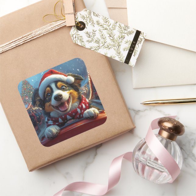 Adesivo Quadrado Natal do Cão-Cão-Cachorro Australiano (Presentear)