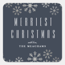 Adesivo Quadrado Natal do Floco de Neve de Prata Moderno