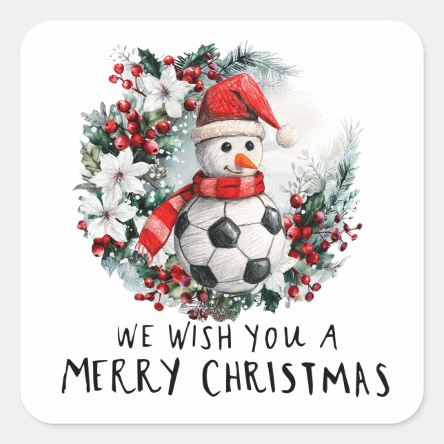 Adesivo Quadrado Natal do futebol com Snowman (Frente)
