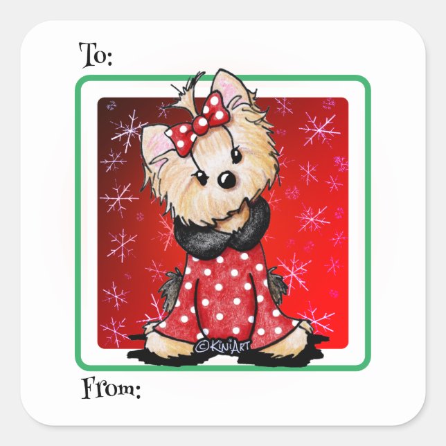 Adesivo Quadrado Natal do KiniArt Yorkie (Frente)