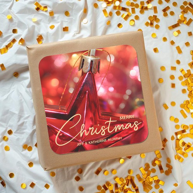 Adesivo Quadrado Natal do Ornament Estrela (Star Ornament Christmas Classic 3" Square Stickers (smaller size, too))