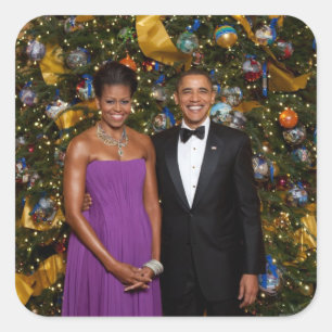 Adesivo Quadrado Natal do Presidente Barack Obama e Michelle