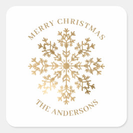 Adesivo Quadrado Natal Dourado em Floco de Neve