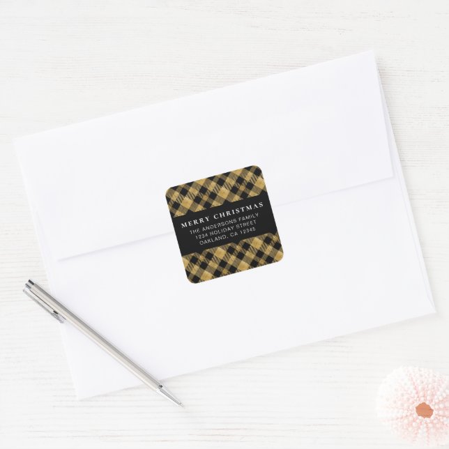 Adesivo Quadrado Natal Dourado Simples e Clássico (Envelope)