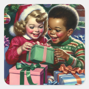 Adesivo Quadrado Natal e Feliz ano novo bonitos e velhas