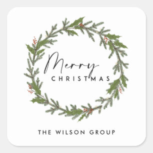 ADESIVO QUADRADO NATAL ELEGANTE CORPORATIVO HOLLY BERRY WREATH