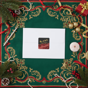 Adesivo Quadrado Natal Elegante em Dourado e Vermelho - Trenó do Pa