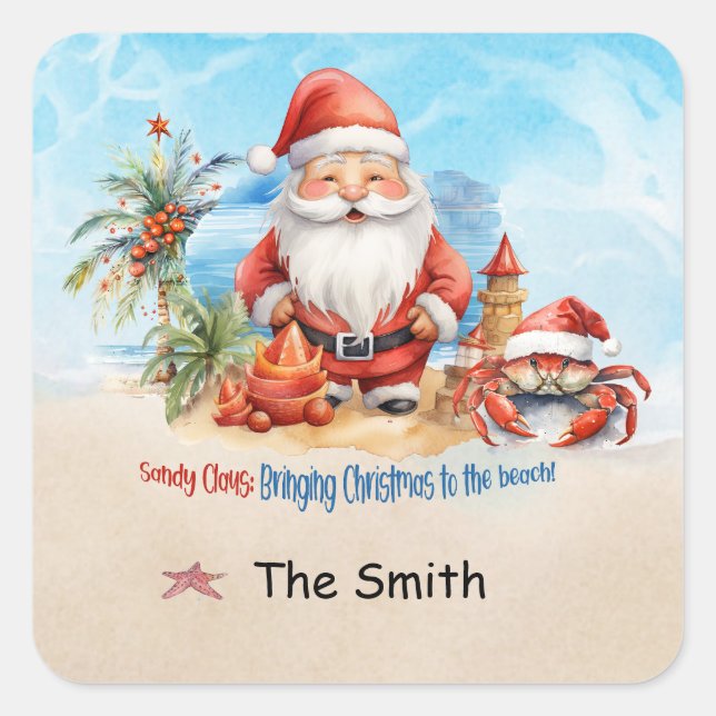 Adesivo Quadrado Natal em julho na praia (Frente)