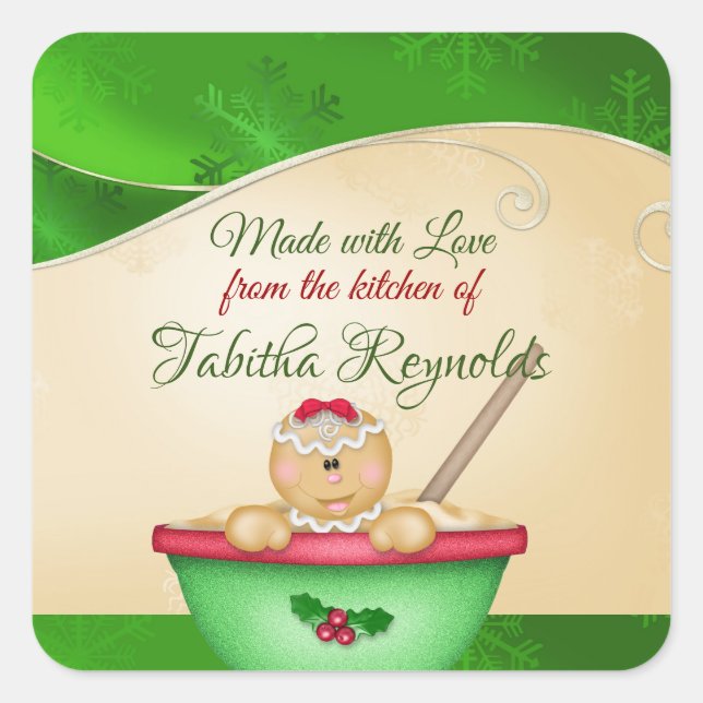 Adesivo Quadrado Natal,Feito com amor, Gingerpão Girl (Frente)