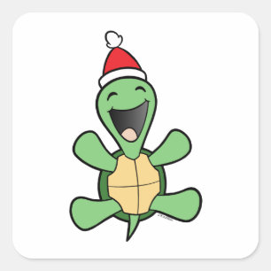 Adesivo Quadrado Natal feliz da tartaruga