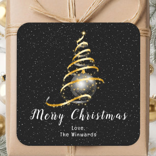 Adesivo Quadrado Natal Feliz Enfeite Dourado e Preto