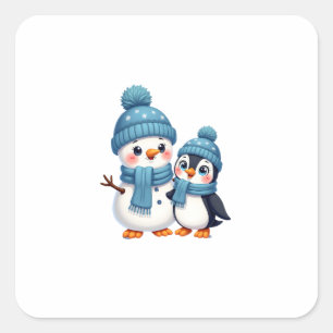 Adesivo Quadrado Natal Feliz Natal Para Presente Pinguim Boneco de