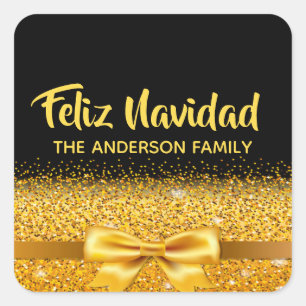 Adesivo Quadrado Natal Feliz Navidad - Ouro preto
