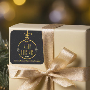 Adesivo Quadrado Natal Feliz Personalizado Empresa Preto Dourado El