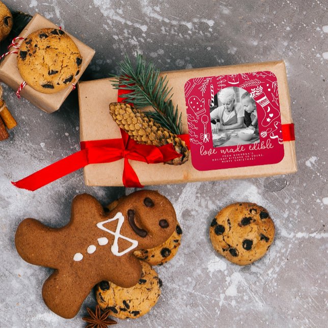 Adesivo Quadrado Natal Feriado Baking Red Photo (Criador carregado)
