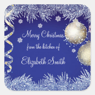 Adesivo Quadrado Natal, Flocos de Neve, Biscoitos, Presente
