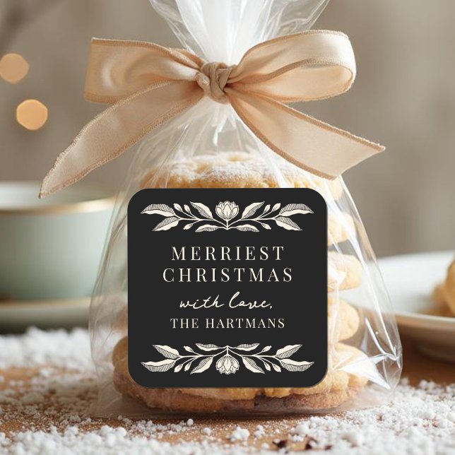 Adesivo Quadrado Natal Floral de Arte Folclórica Elegante Personali (Criador carregado)