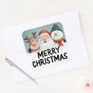 Adesivo Quadrado Natal Fofo Papai Noel Rena Veado Homem de Neve Fel