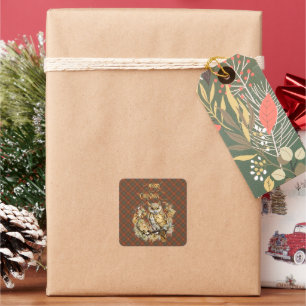 Adesivo Quadrado Natal Fraser Vermelho Desgastado Tecido Escocês