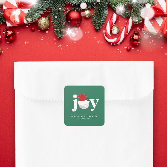 Adesivo Quadrado Natal Golfe Alegria de Férias Festivo Moderno Verd (Perfect as an envelope seal or favor sticker. Add your family, club, or business name 🎁)