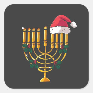 Adesivo Quadrado Natal Hanukkah Papais noeis judeus Menorah