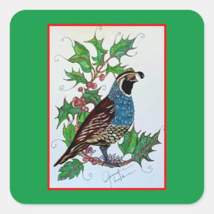 Adesivo Quadrado Natal Holly Quail