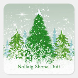 Adesivo Quadrado Natal irlandês, árvores verdes de abeto nevado