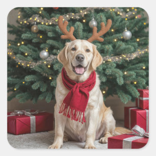Adesivo Quadrado Natal Labrador Retriever Com Antlers
