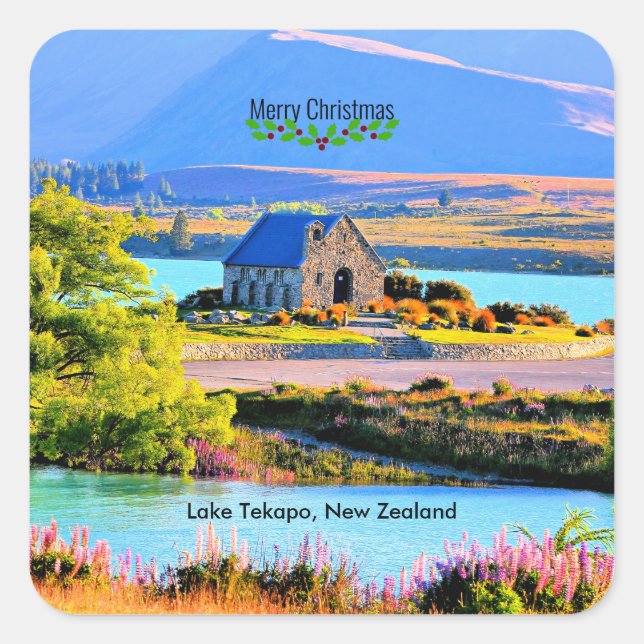 Adesivo Quadrado Natal, Lago Tekapo, Nova Zelândia (Frente)